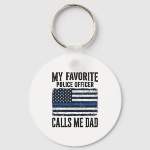 Porte-clés Papa officier de police ligne bleue mince vecteur