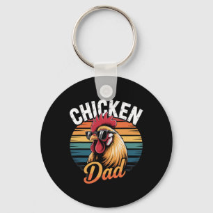 Porte-clés Papa Poule Drôle Coq Rétro Coucher de Soleil Vinta