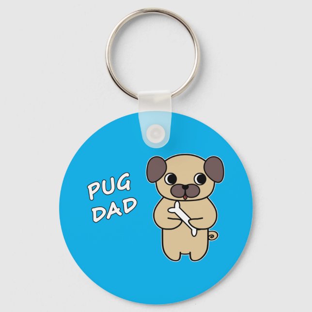 Porte-clés PAPA PUG - Bleu ciel (Recto)