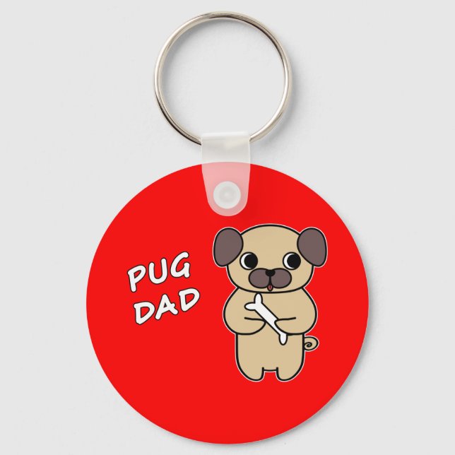 Porte-clés PAPA PUG - Rouge (Recto)