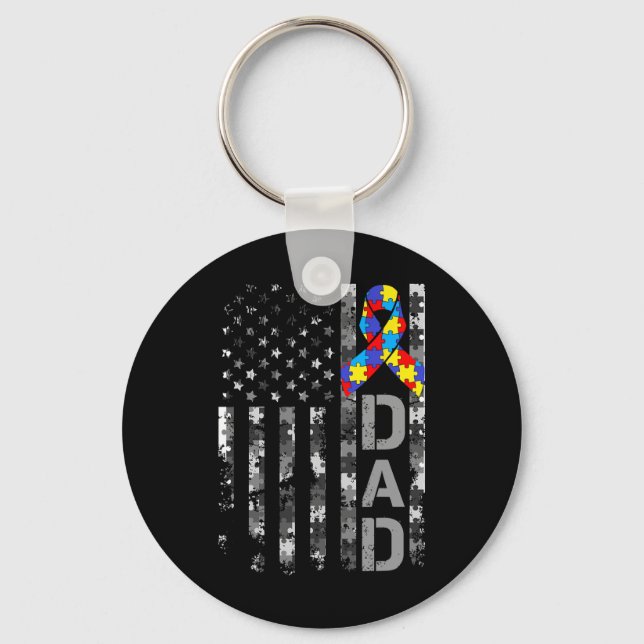 Porte-clés Papa sensibilisation à l'autisme Drapeau américain (Recto)
