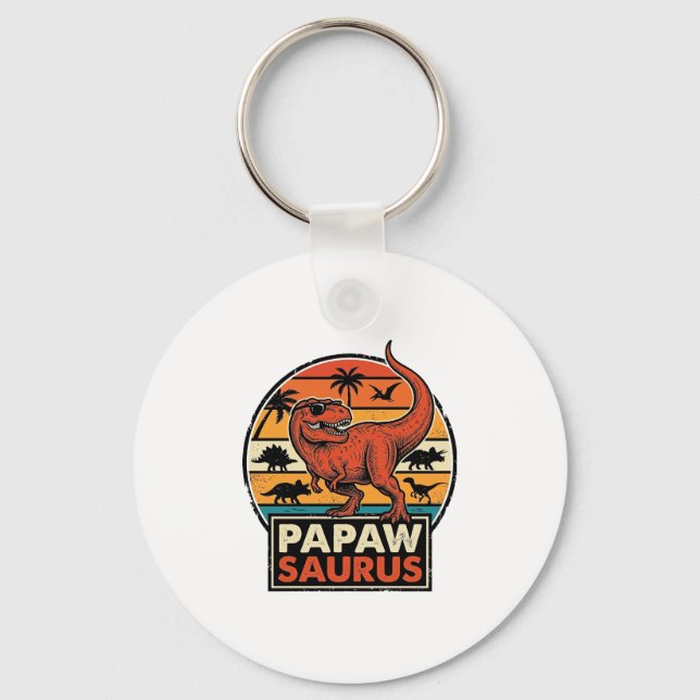 Porte-clés Papawsaurus Rétro Dinosaure Coucher de Soleil Vect (Recto)