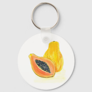 Porte-clés Papaya aquarelle fruit orange nourriture exotique
