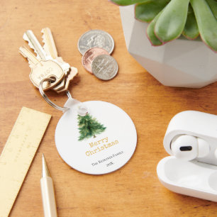 Porte-clés Papiers sapins de Noël aquarelle moderne