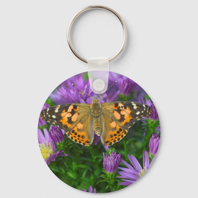 Porte-clés Papillon à ailes angulaires sur fleur conique (Recto)