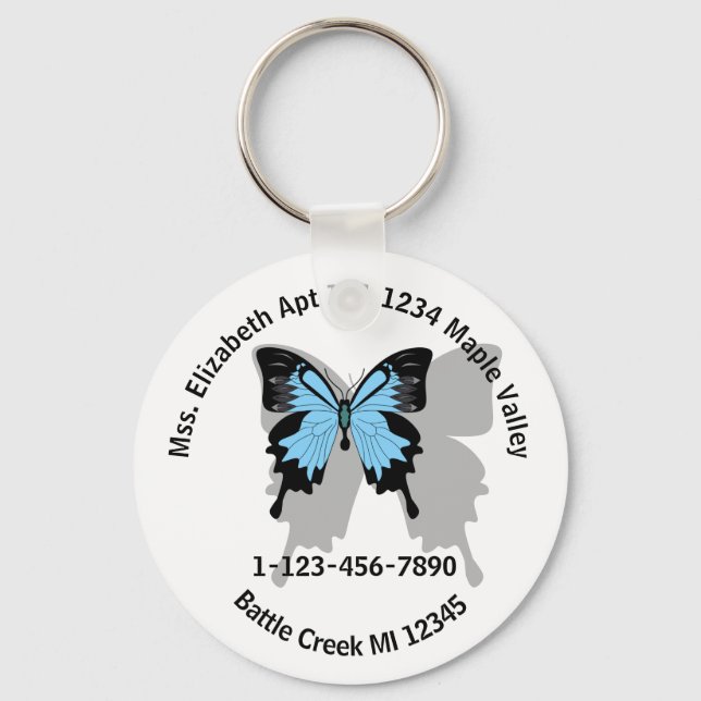 Porte-clés Papillon à dos bleu Accueil ou professionnel Conta (Recto)