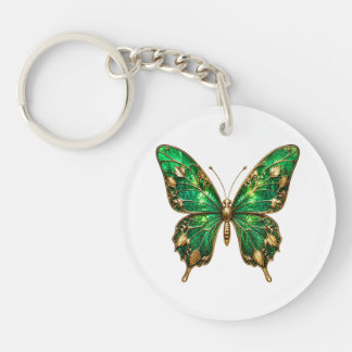 Porte-clés papillon à vigne en feuille d'or émerau