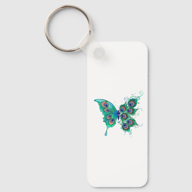 Porte-clés Papillon aux plumes de paon vert (Recto)