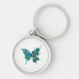 Porte-clés Papillon aux plumes de paon vert