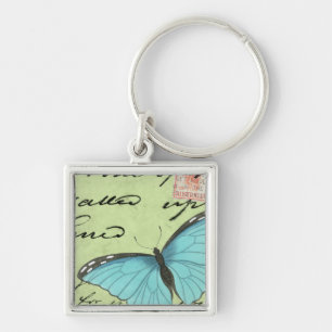 Porte-clés Papillon Bleu-À ailes sur la carte postale