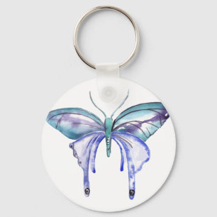Porte-clés papillon bleu aqua violet aquarelle