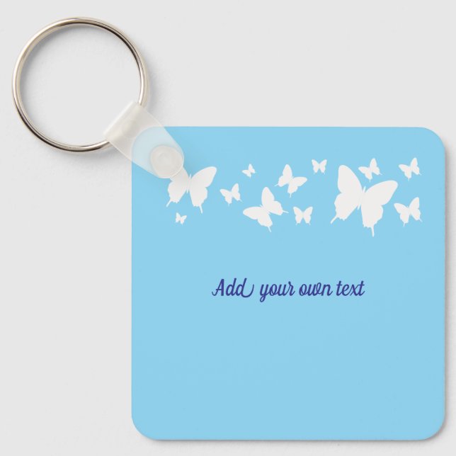 Porte-clés papillon bleu et blanc, cadeau de maria (Recto)