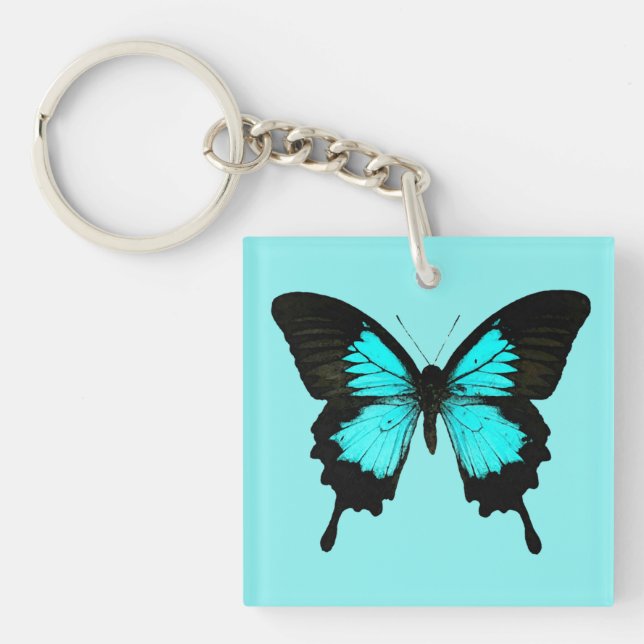Porte-clés Papillon - bleu et noir de turquoise (Devant)