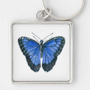 Porte-clés Papillon bleu Morpho aquarelle peinture