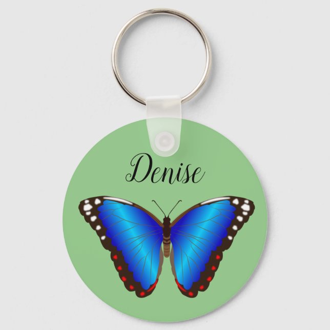 Porte-clés papillon bleu personnalisé (Recto)