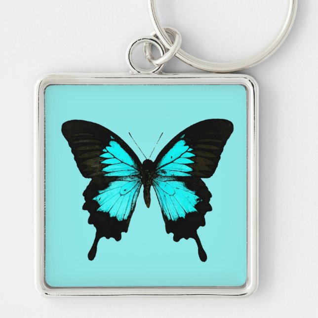 Porte-clés Papillon - bleu turquoise et noir (Devant)