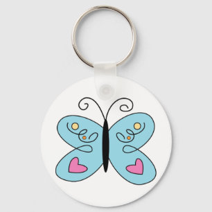 Porte-clés Papillon bleu Whimsical avec ailes du coeur