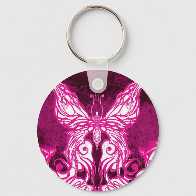 Porte-clés Papillon Celtique/Tribal Rose personnalisable (Recto)
