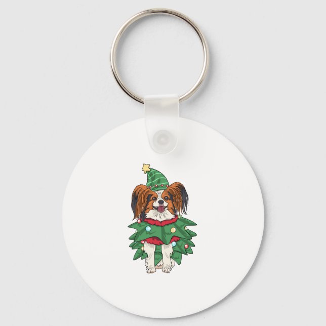 Porte-clés Papillon Chien de Noël Chemise Noël Xmas Chiot Pap (Recto)
