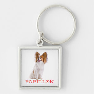 Porte-clés Papillon Chien de race marron et blanc Amour Rouge