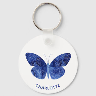 Porte-clés Papillon d'aquarelle bleu personnalisé