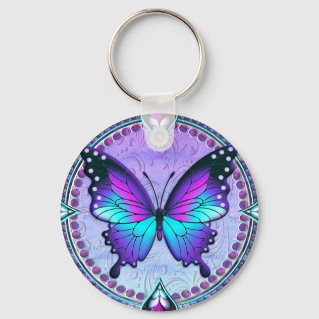 Porte-clés Papillon de sublimation avec Arrière - plan (Recto)