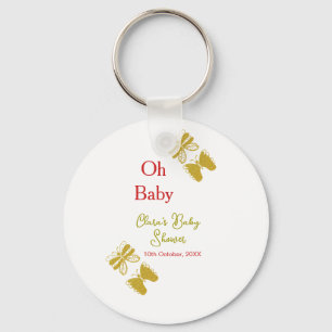 Porte-clés Papillon doré baby shower rouge oh bébé moderne