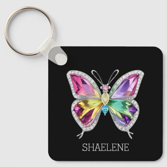 Porte-clés Papillon en cristal arc-en-ciel bijoux (Recto)