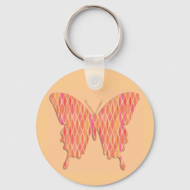 Porte-clés Papillon en imprimé abstrait - nuances d'orange (Recto)