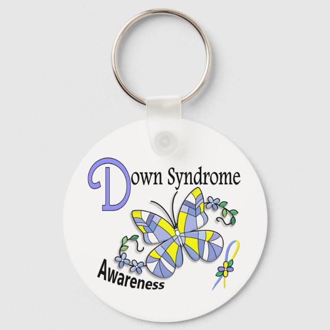 Porte-clés Papillon en verre tendu 2 Syndrome de Down (Recto)