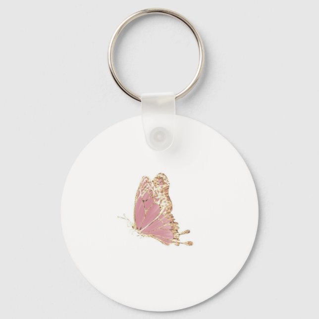 Porte-clés Papillon esthétique pailleté or rose  (Recto)