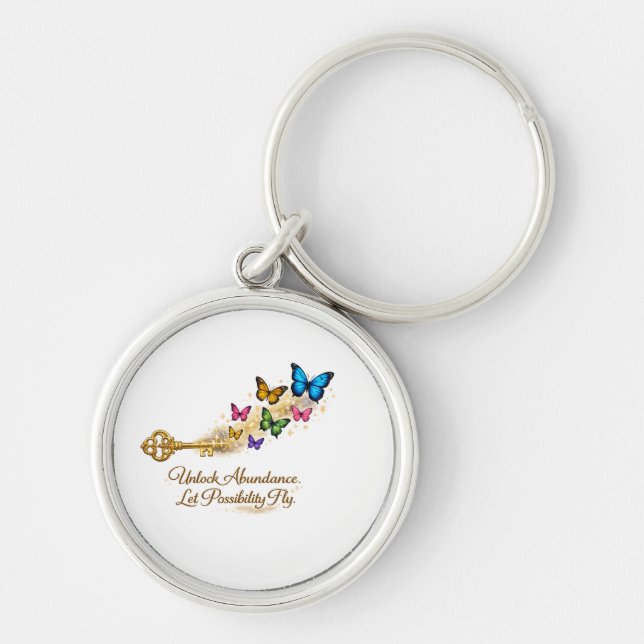 Porte-clés papillon et clé dorée inspirant (Devant)