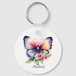 Porte-clés Papillon et fleurs