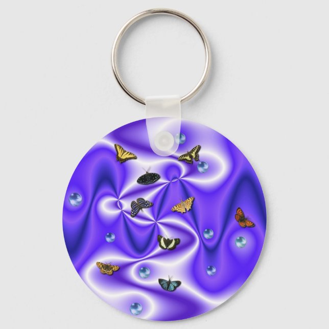 Porte-clés Papillon et perles sur soie violette (Recto)