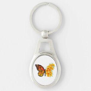 Porte-clés Papillon fleur avec pavot de Californie jaune