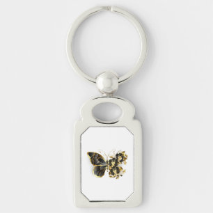 Porte-clés Papillon fleur d'or avec orchidée noire