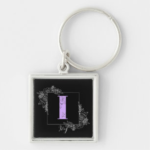 Porte-clés Papillon floral pourpre Monogramme personnalisé -