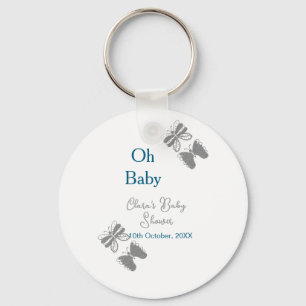 Porte-clés Papillon gris bleu baby shower oh bébé moderne tex