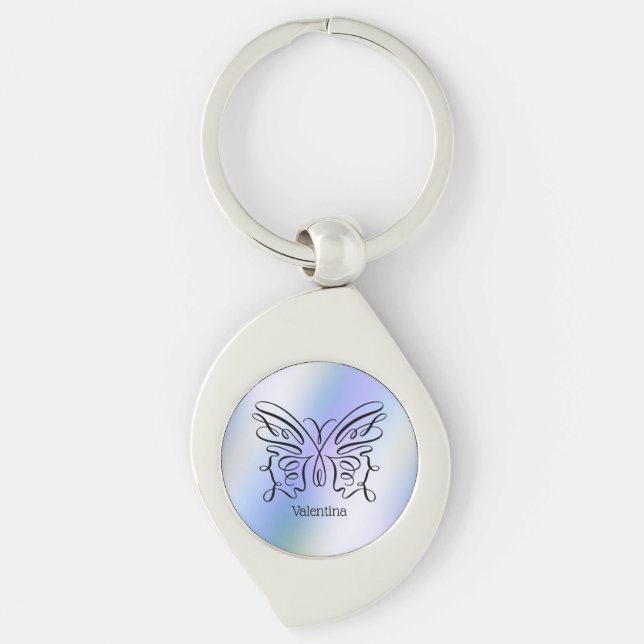 Porte-clés Papillon holographique bleu violet à monogramme pe (Devant)