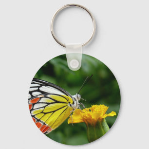Porte-clés Papillon jaune et rouge sur Fleur Jaune