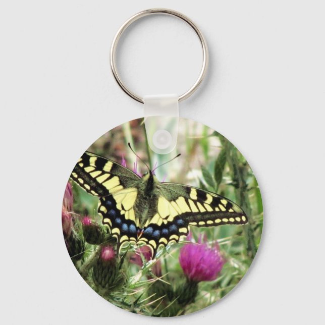 Porte-clés Papillon jaune pâle et bleu (Recto)