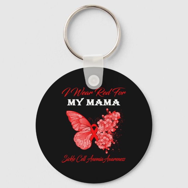 Porte-clés Papillon Je Porte Le Rouge Pour Ma Mama Sickle Cel (Recto)