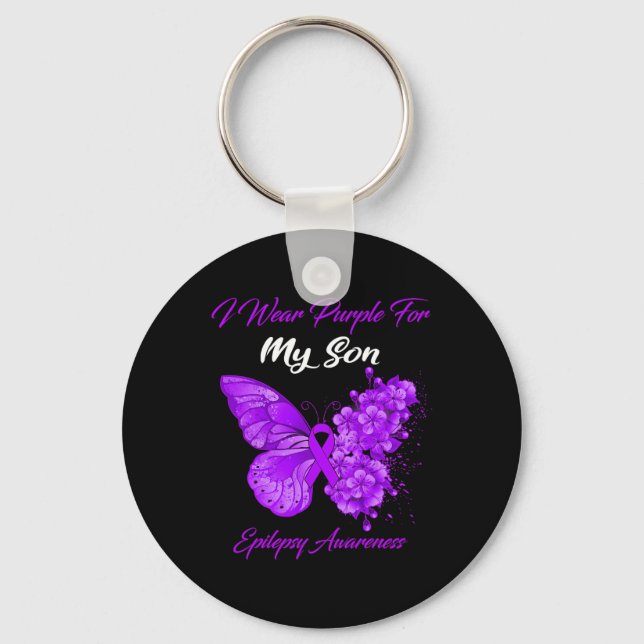 Porte-clés Papillon Je Porte Le Violet Pour Mon Fils Epilepsi (Recto)