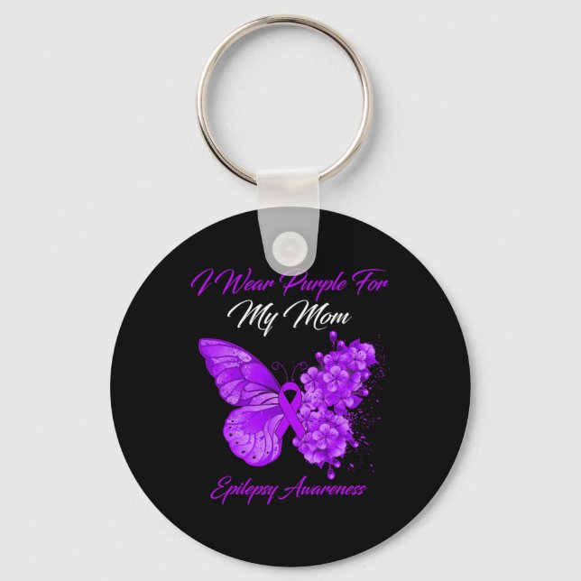 Porte-clés Papillon Je Porte Violet Pour Ma Mère Épilepsie (Recto)