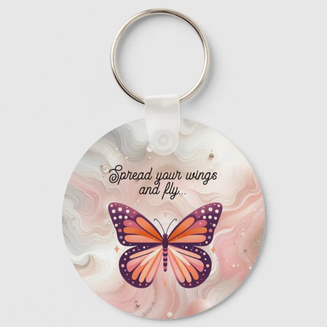 Porte-clés Papillon Monarque Orange Rustique avec Citation (Recto)