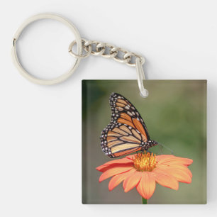 Porte-clés Papillon Monarque sur une fleur d'orange
