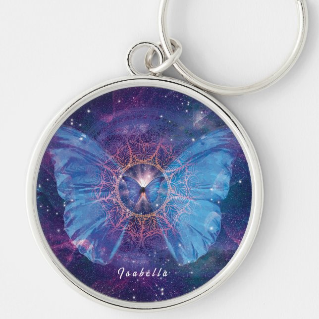 Porte-clés Papillon morpho / Galaxie Mandala (Devant)