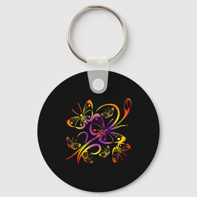 Porte-clés Papillon multicolore noir (Recto)