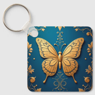 Porte-clés Papillon Or Orné Avec Motif Floral
