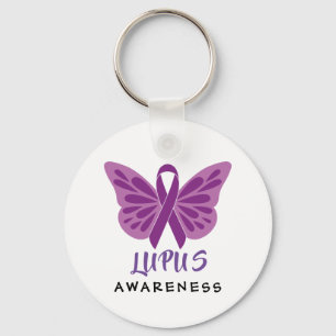 Porte-clés Papillon pourpre de ruban de conscience de lupus